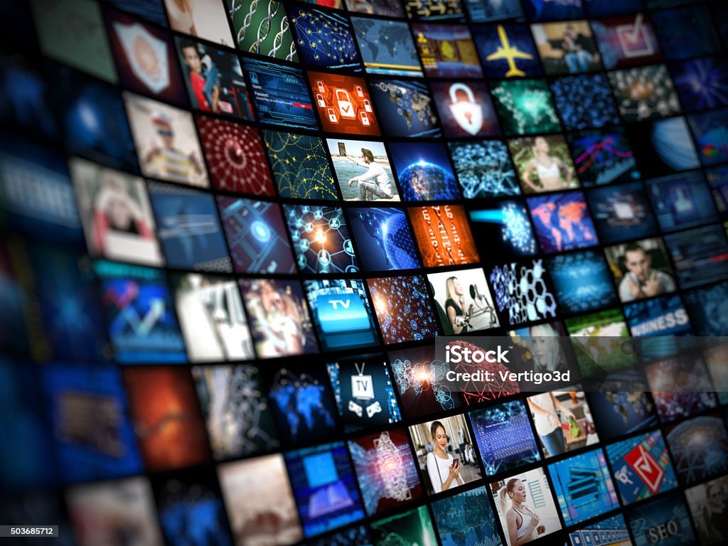 Media concept smart TV Digital Media concept Wall of screens smart TV The Media Stock Photo