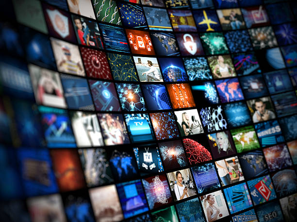 Media concept smart TV Digital Media concept Wall of screens smart TV broadcasting stock pictures, royalty-free photos & images
