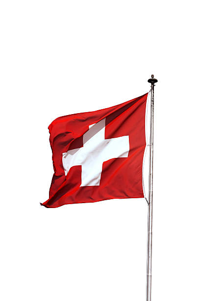 Flag of Switzerland Swiss flag swinging on a pole, isolated swiss flag photos stock pictures, royalty-free photos & images