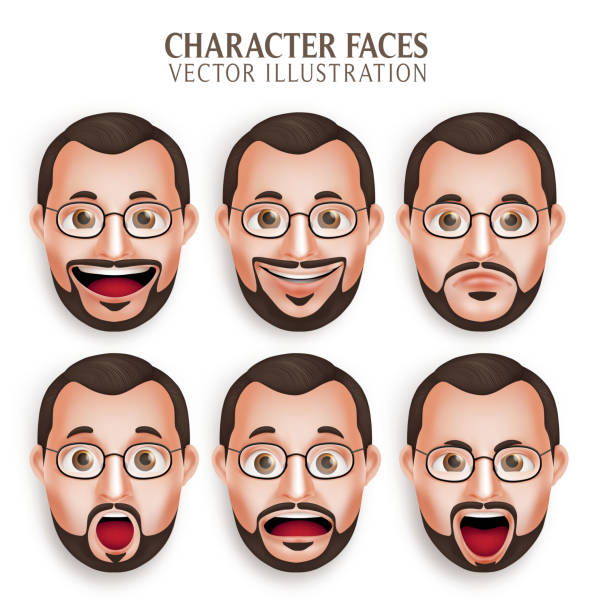 zestaw starych brodą mężczyzna głowy z różnych wyraz twarzy - sadness human face depression smiley face stock illustrations
