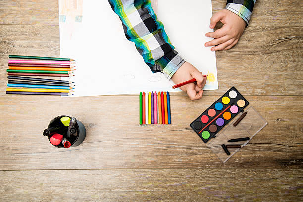 istock boy drawing with water color and crayons 503687076