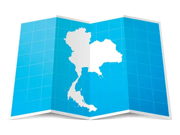 Vector illustration of Thailand Map folded, isolated on white Background
