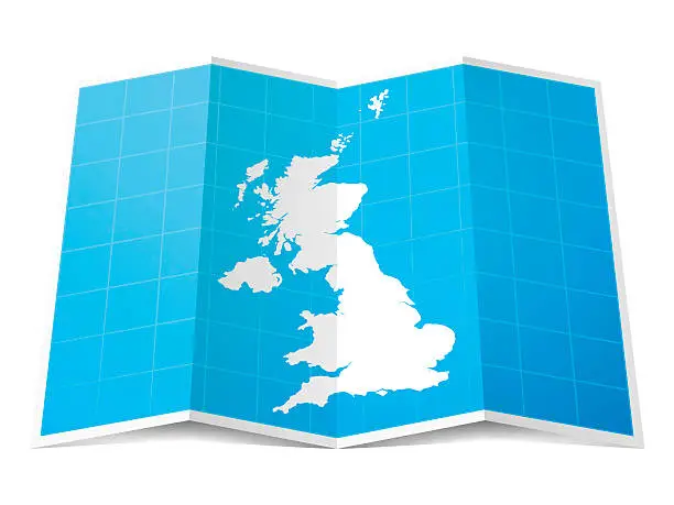 Vector illustration of United Kingdom Map folded, isolated on white Background