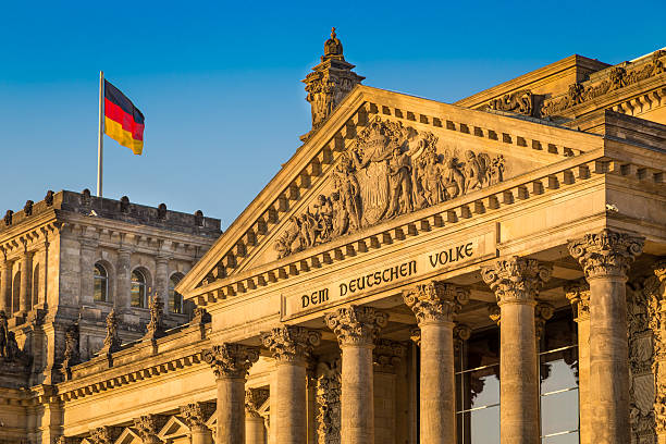 Reichstag building at sunset, Berlin, Germany