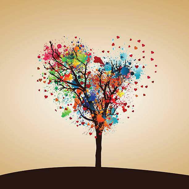 Paint splash tree Abstract colorful paint splash tree. watercolor heart stock illustrations