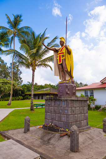 Statue of King Kamehameha in the town of Kapaau on Big Island, Hawaii
