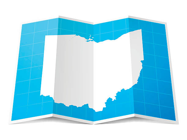 ohio karte gefalteten, isolierten auf weißen hintergrund - ohio map county cartography stock-grafiken, -clipart, -cartoons und -symbole