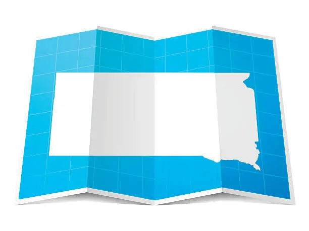 Vector illustration of South Dakota Map folded, isolated on white Background