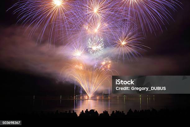 People Watch Fireworks Display Stock Photo - Download Image Now - Firework - Explosive Material, Firework Display, Beach