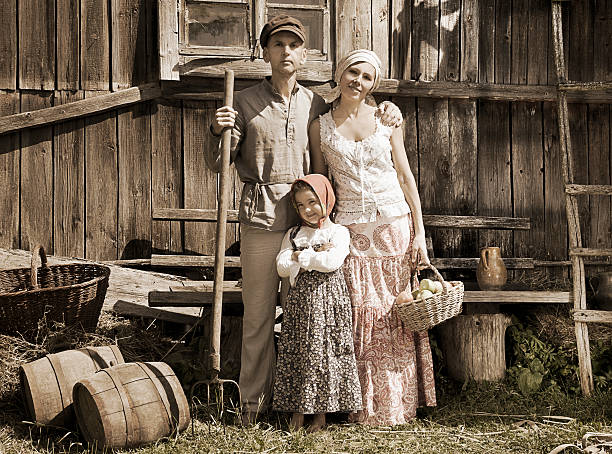 Retro styled family portrait. Monochrome, grunge textures, intentional styled to the 1900's.
