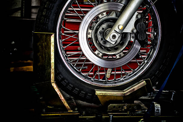 istock motorcycle wheel in holder 503704168