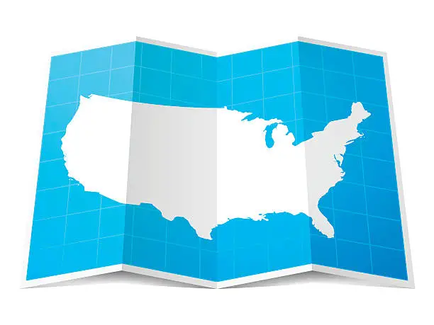 Vector illustration of USA Map folded, isolated on white Background