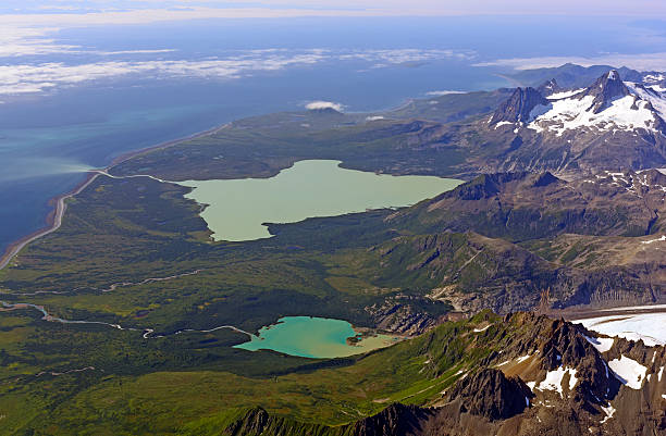 Aerial View of a Remote Coastline on the Alaska Peninsula in Alaska