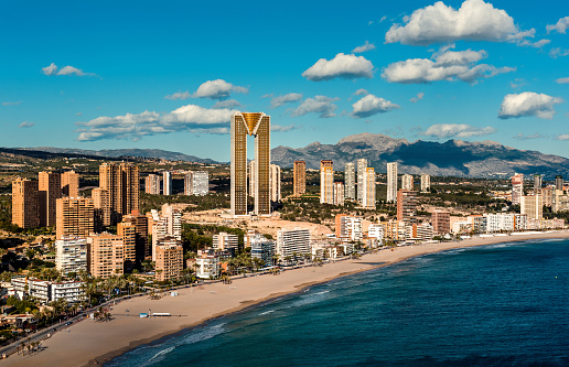 Coastline of a Benidorm city. Benidorm is a modern resort city, one of the most popular travel destinations in Spain. Costa Blanca, Alicante