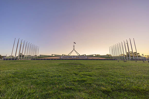 Parliament House Australia during sunset stock photo