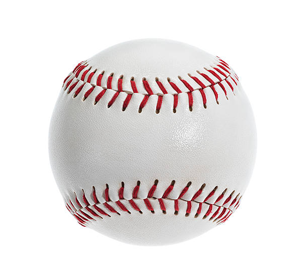 istock White softball with red stitches on white background 503707930