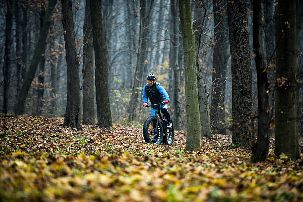 istock Male bicycle rider in the forest 503708712