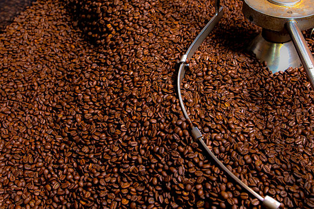 Roasting process of coffee, screening and cooling in the hopper