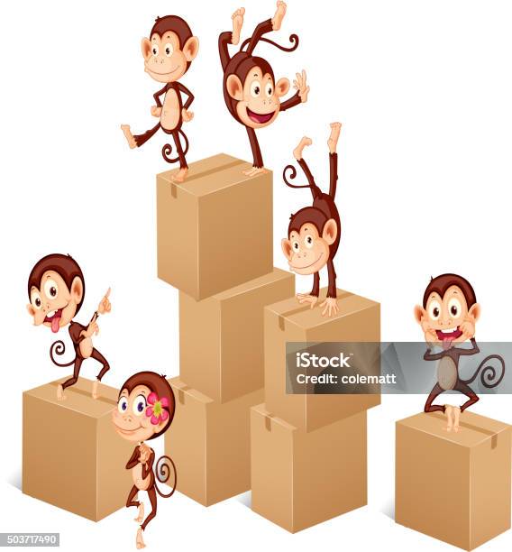 Monkeys Playing With Boxes Stock Illustration - Download Image Now ...