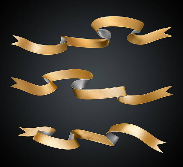 istock 3d golden silver metallic ribbon tag Isolated on black background, 503727031