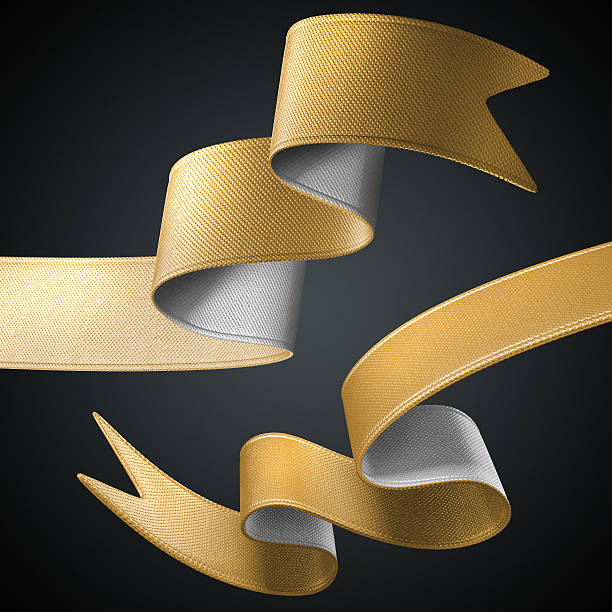 istock 3d golden silver metallic ribbon tag Isolated on black background, 503727037