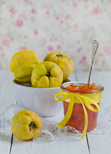 Homemade jam from a quince stock photo