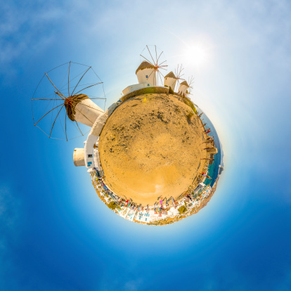 Miniature globe showing Mykonos and windmills