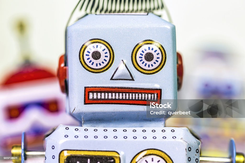 Nahaufnahme von einem retro Zinn Spielzeug-Roboter - Lizenzfrei Alt Stock-Foto