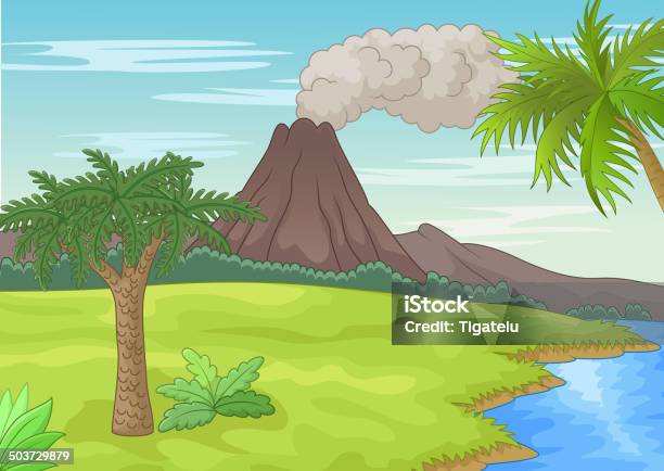 Prehistoric Landscape Stock Illustration - Download Image Now - Ancient, Cloud - Sky, Danger