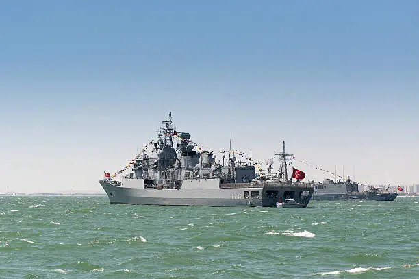 Turkish military ship in the open sea