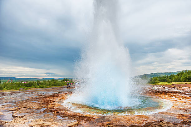 Eruption of Strokkur Geysir, Golden circle route in Iceland stock photo