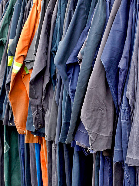 Work overalls in a row stock photo