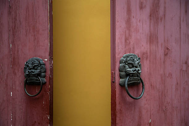 istock ancient iron knocker on wooden door 503731258