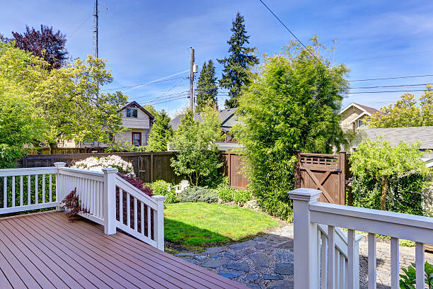 istock House walkout deck and backyard garden 503731765