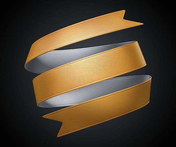istock 3d golden silver metallic ribbon tag Isolated on black background, 503732197