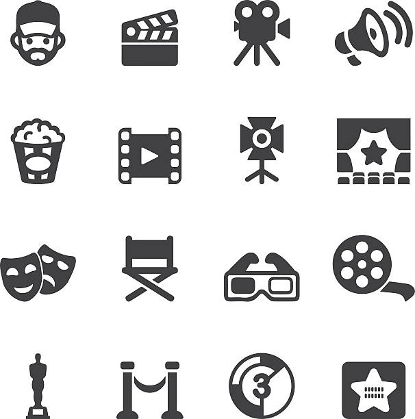 illustrazioni stock, clip art, cartoni animati e icone di tendenza di industria cinematografica eps10 silhouette icone / - movie icon