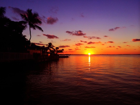 Beautiful sunset on the water in Key Largo, Florida.