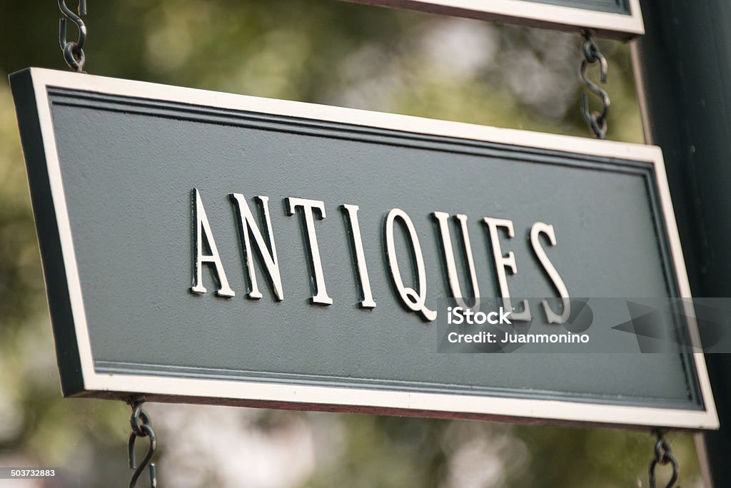 Antiques Sign Hanging Antiques sign Empty Stock Photo