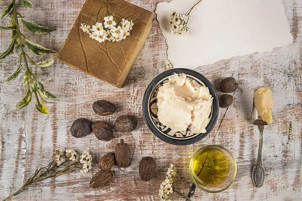 Shea nuts and shea product: Butter, oil and soap for skincare