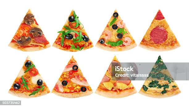 Pieces Of Pizza On A White Background Collection Stock Photo - Download Image Now - Pizza, Slice of Food, Cut Out