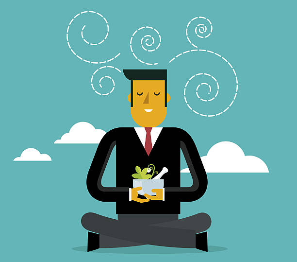 ilustrações, clipart, desenhos animados e ícones de empresário de meditação - cloud ideas contemplation concentration