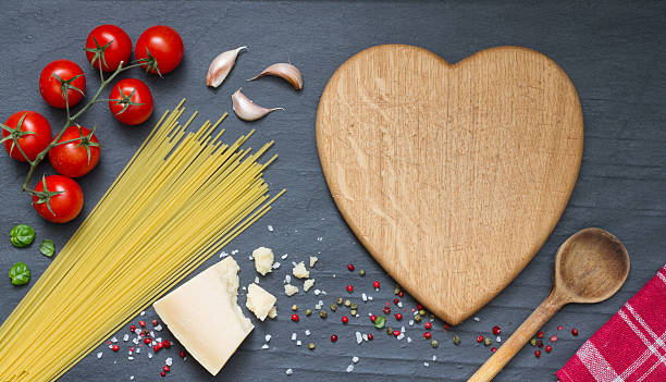 Spaghetti pasta ingredients abstract food background