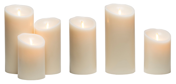 Candle Light, White Wax Candles Lights Isolated on White Background, obects with clipping path
