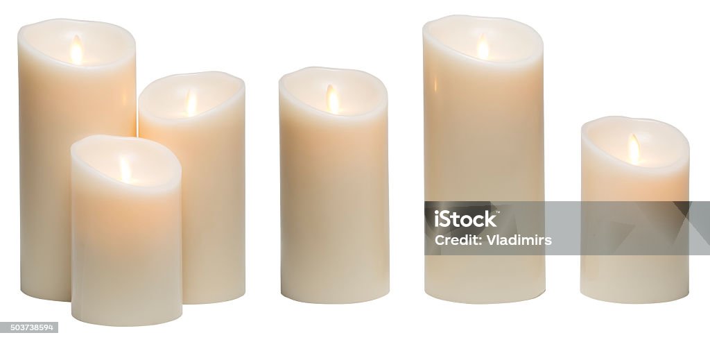 Candle Light, White Wax Candles Lights Isolated on White Background Candle Light, White Wax Candles Lights Isolated on White Background, obects with clipping path Candle Stock Photo