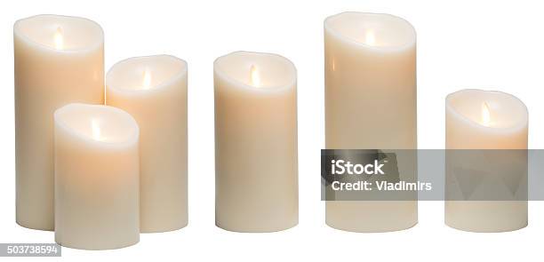 Candle Light White Wax Candles Lights Isolated On White Background Stock Photo - Download Image Now