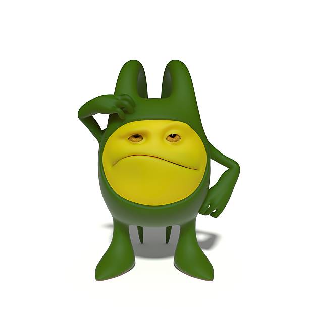 Thoughtful monster 3d image. Isolated white background. minion smile stock pictures, royalty-free photos & images