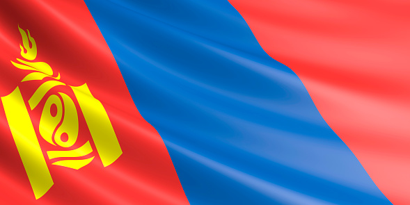 Flag of Mongolia waving in the wind.