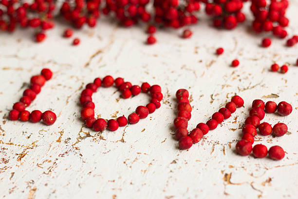 istock Word Love Written with Red Berries, Valentine's Day Background 503744314