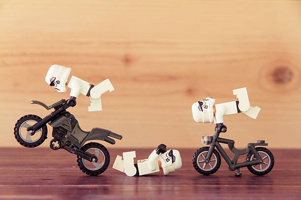 스타워즈 영화: stomtrooper 탈것 오토바이, 자전거 - lego toy close up characters 뉴스 사진 이미지