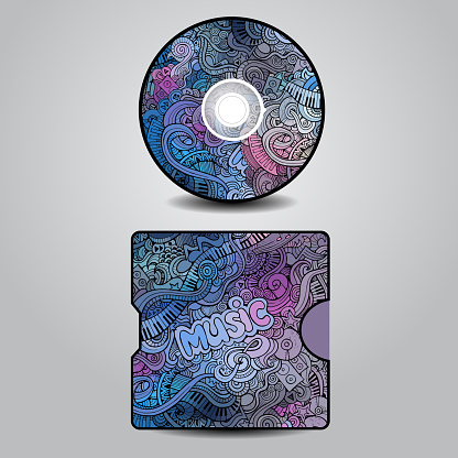 Vector CD cover design. Editable templates. Doodles music Design